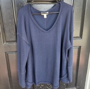 Waffle knit drop shoulder top